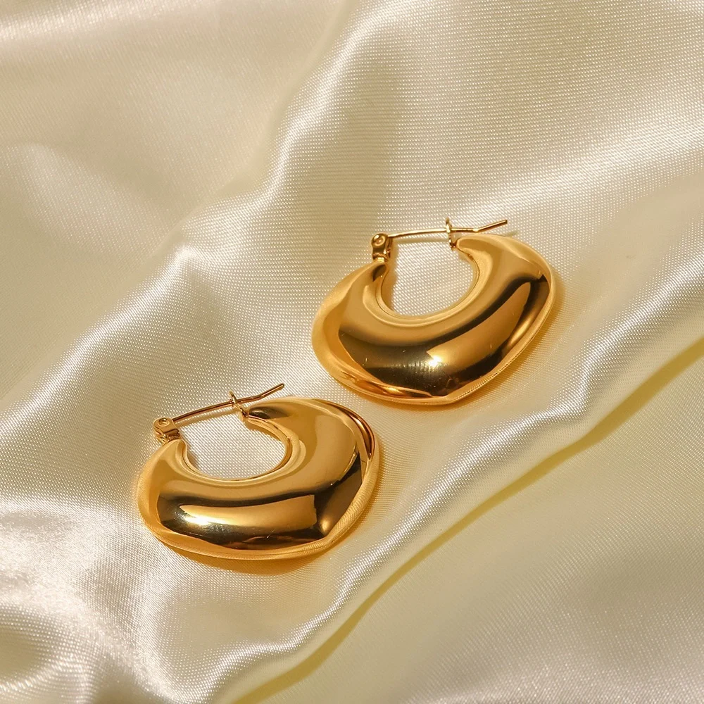 18K Gold Plated Hoop Earrings*Chunky Heart Earrings*Waterproof Jewelry - Picture 9 of 11